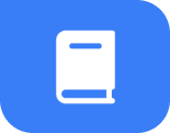 Group 23 White book icon on blue background.