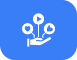 Group 24 Hand holding social media icons on blue.